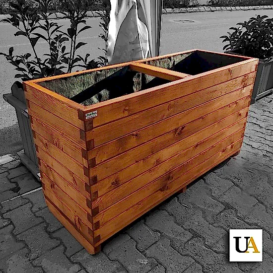 Emprenyeli Kahverengi Dış Mekan Büyük Ahşap Saksı I UygunAhşap