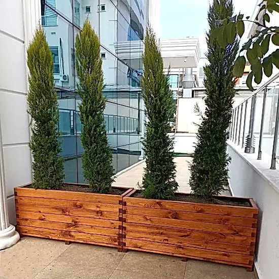 Emprenyeli Kahverengi Dış Mekan Büyük Ahşap Saksı I UygunAhşap