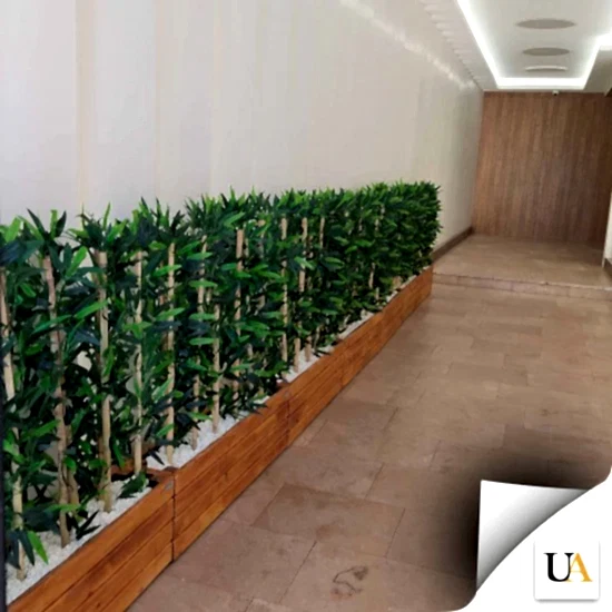 Bambu Yapay Çiçek I Bambu Saksısı I Antrasit Ahşap Saksı